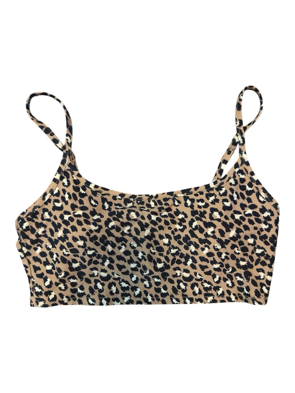 aerie Animal Leopard Print Longline Bralette Scoop Bikini Top - Tan/Black Medium